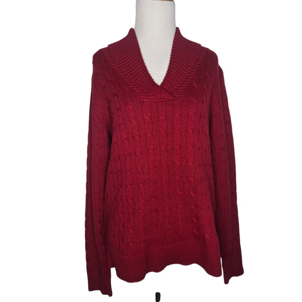 Eddie Bauer Women Lambswool Sweater Cable Knit Classic Red Winter Staple Large